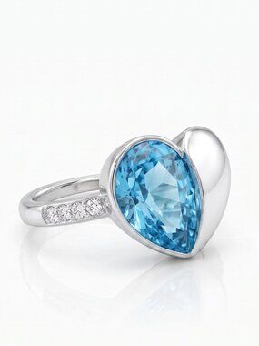 Blue Swarovski heart ring, 925 Sterling silver Valentines Charmed Aroma